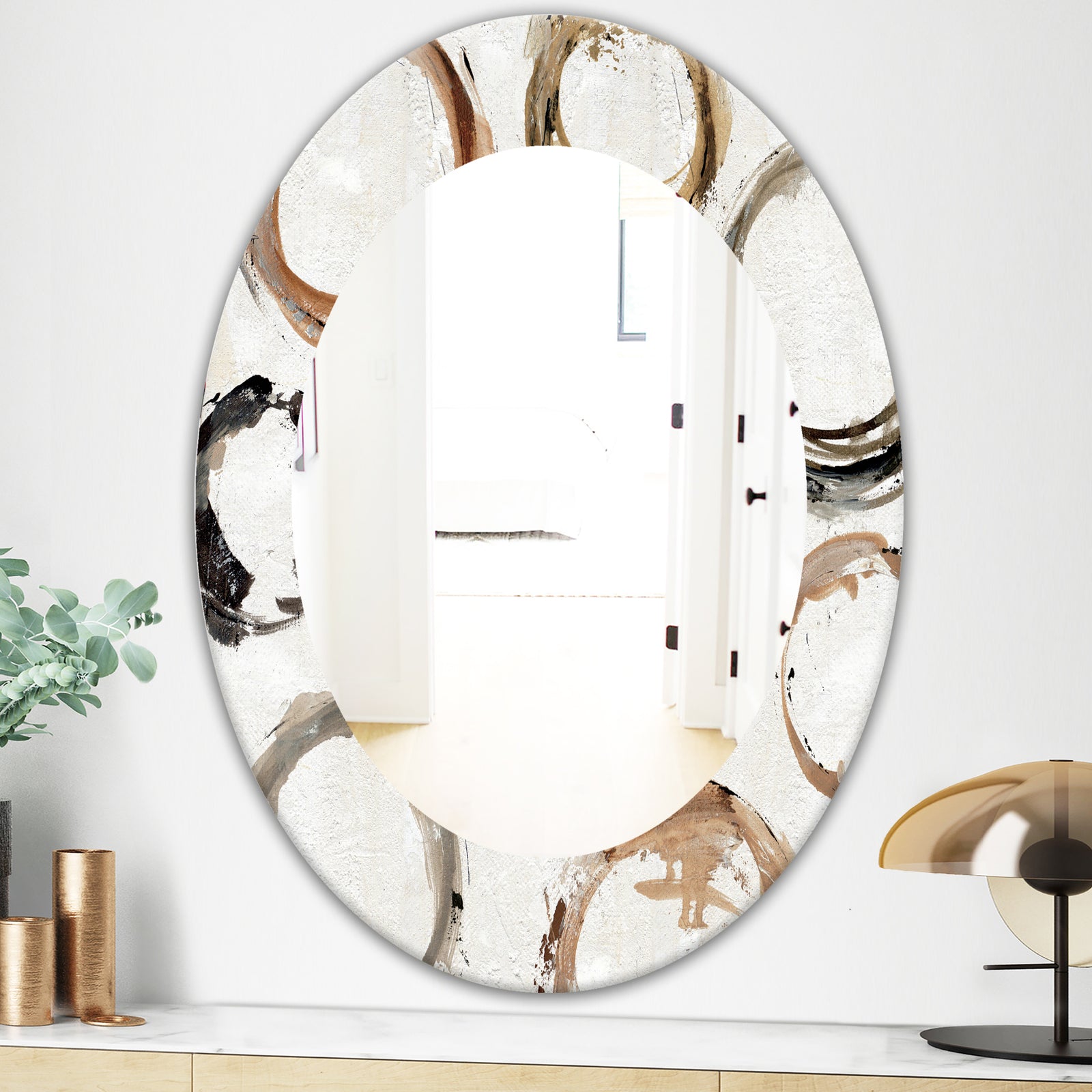 Geometric Circle Natural Balance I - Mid-Century Mirror - Oval or Round Wall Mirror