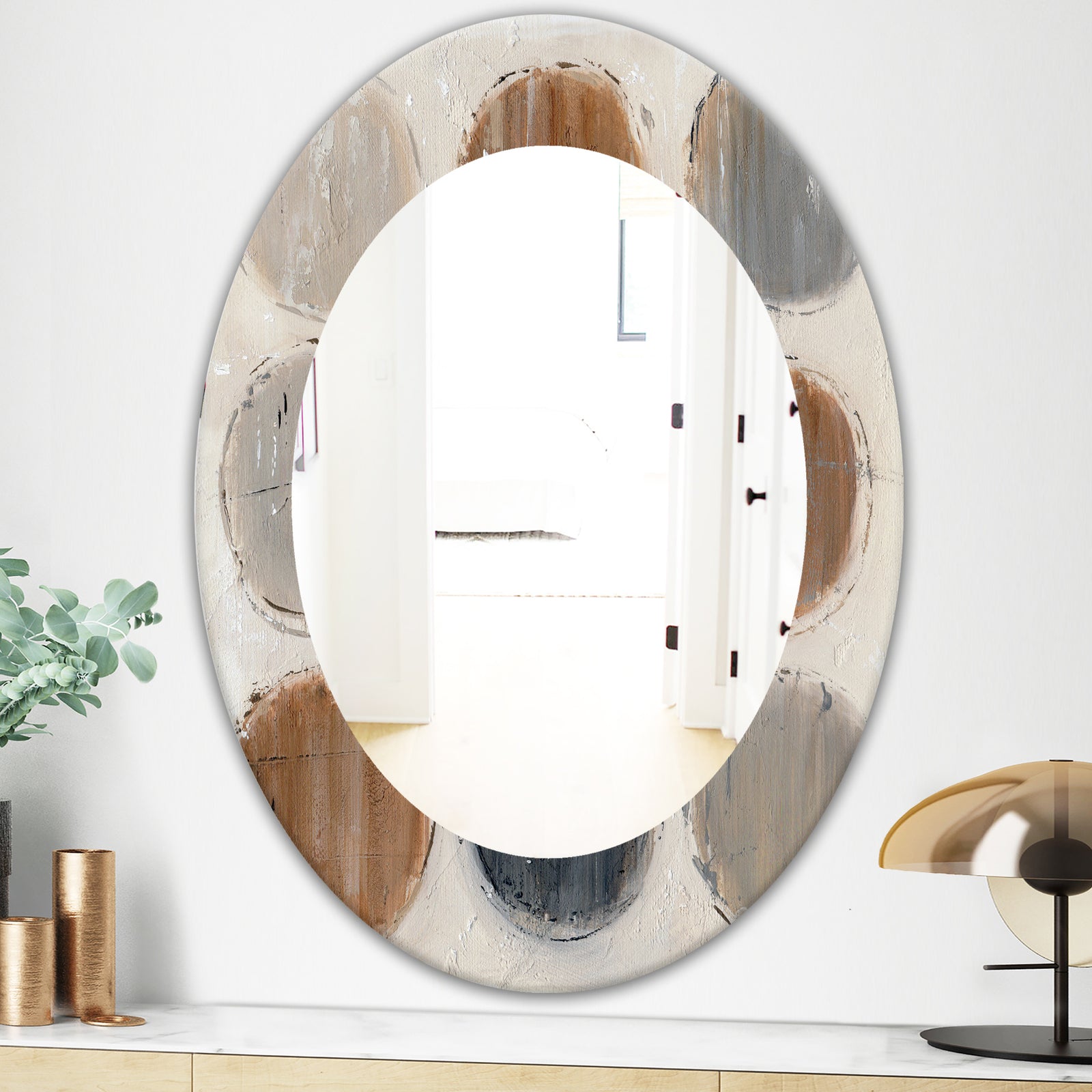 Geometric Circle Natural Balance II - Mid-Century Mirror - Oval or Round Wall Mirror