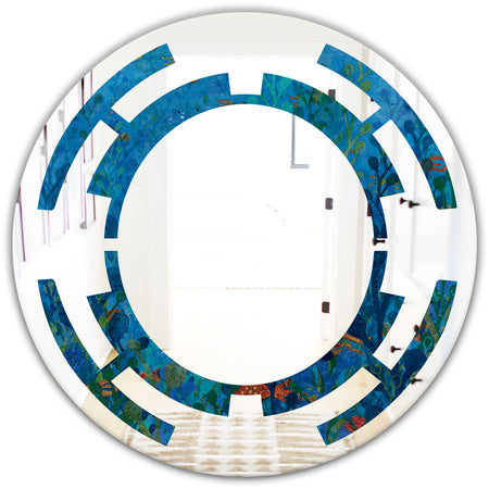 Blue Underwater Lake leaves I - Cottage Round or Oval Wall Mirror - Space