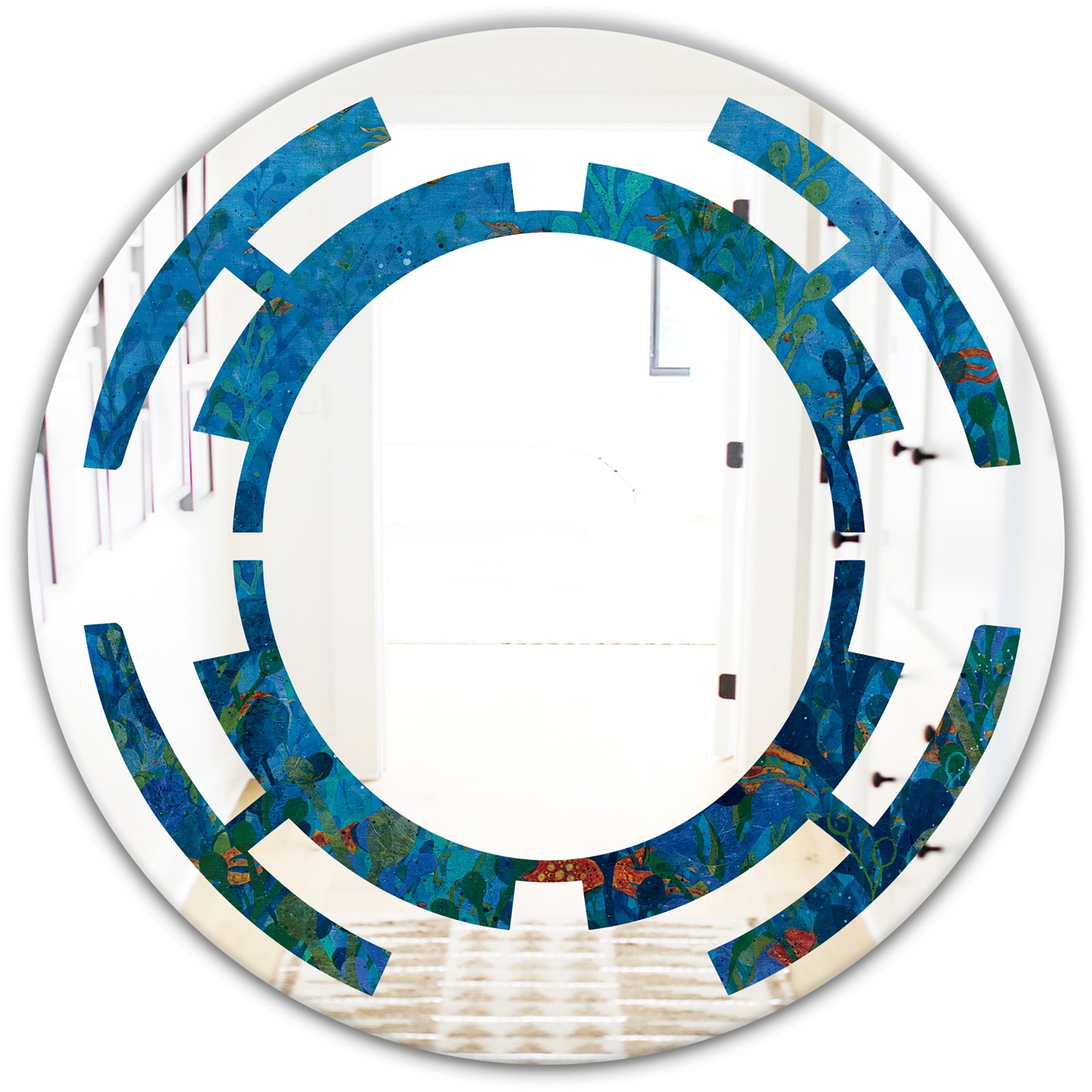 Blue Underwater Lake leaves I - Cottage Round or Oval Wall Mirror - Space
