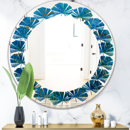 Blue Underwater Lake leaves I - Cottage Round or Oval Wall Mirror - Leaves