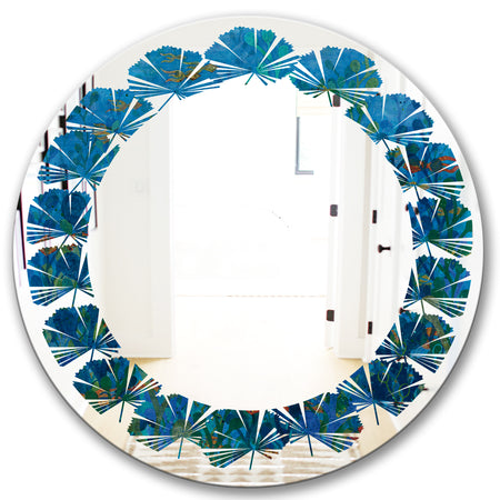 Blue Underwater Lake leaves I - Cottage Round or Oval Wall Mirror - Leaves