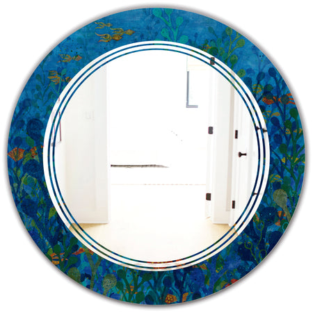 Blue Underwater Lake leaves I - Cottage Round or Oval Wall Mirror - Triple C