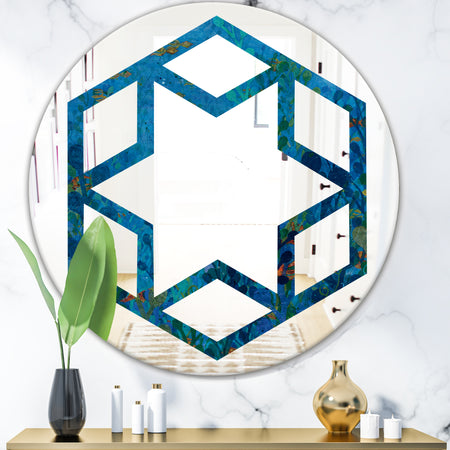 Blue Underwater Lake leaves I - Cottage Round or Oval Wall Mirror - Hexagon Star