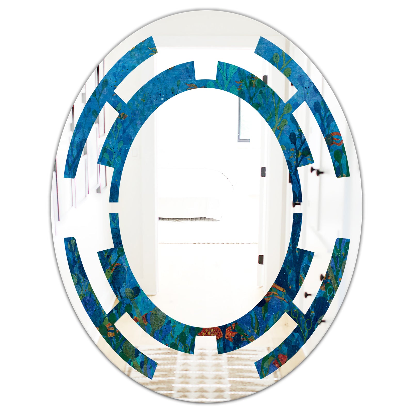 Blue Underwater Lake leaves I - Cottage Round or Oval Wall Mirror - Space