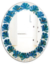 Blue Underwater Lake leaves I - Cottage Round or Oval Wall Mirror - Leaves