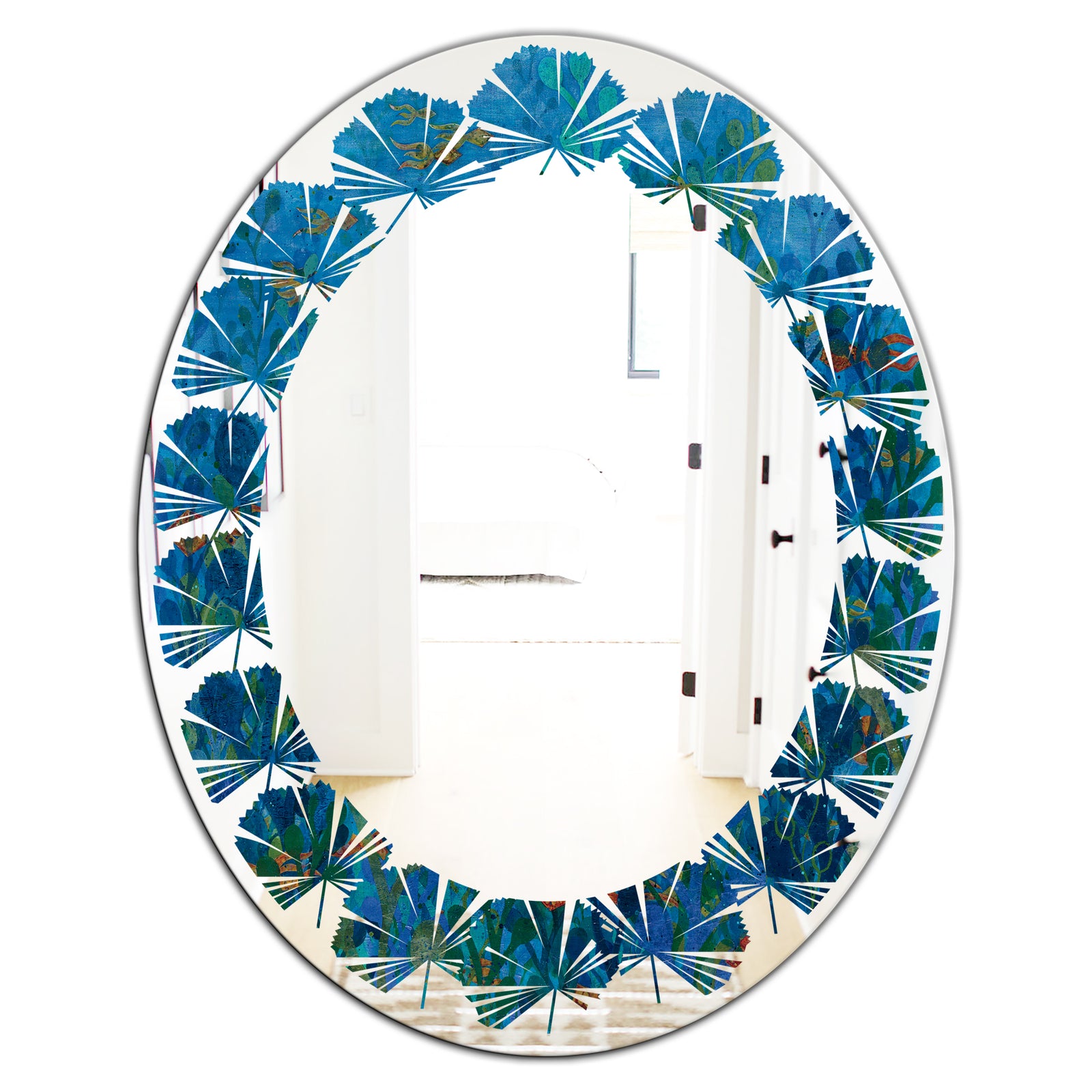 Blue Underwater Lake leaves I - Cottage Round or Oval Wall Mirror - Leaves