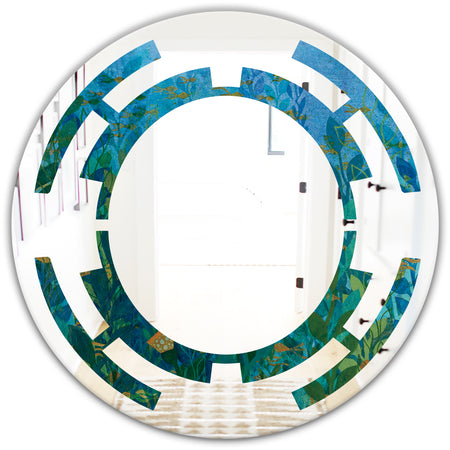 Blue Underwater Lake leaves II - Modern Round or Oval Wall Mirror - Space