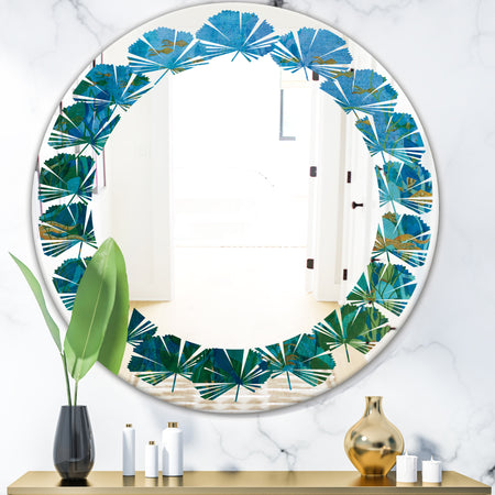 Blue Underwater Lake leaves II - Modern Round or Oval Wall Mirror - Leaves