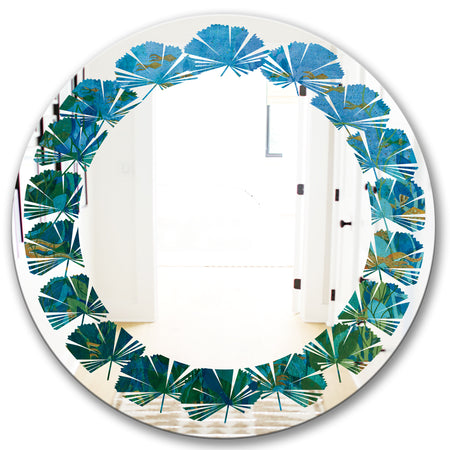 Blue Underwater Lake leaves II - Modern Round or Oval Wall Mirror - Leaves