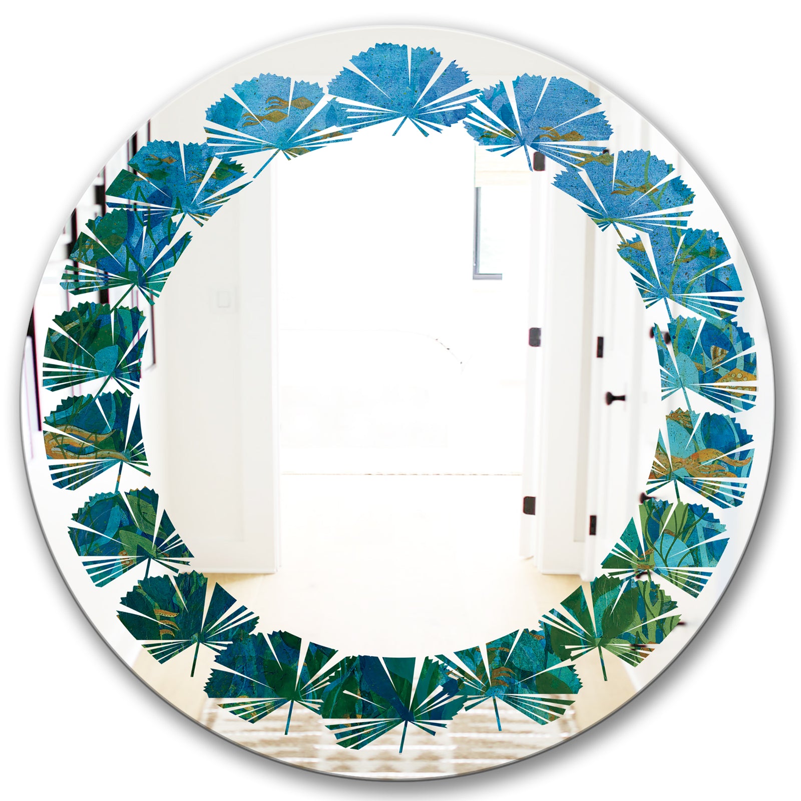 Blue Underwater Lake leaves II - Modern Round or Oval Wall Mirror - Leaves