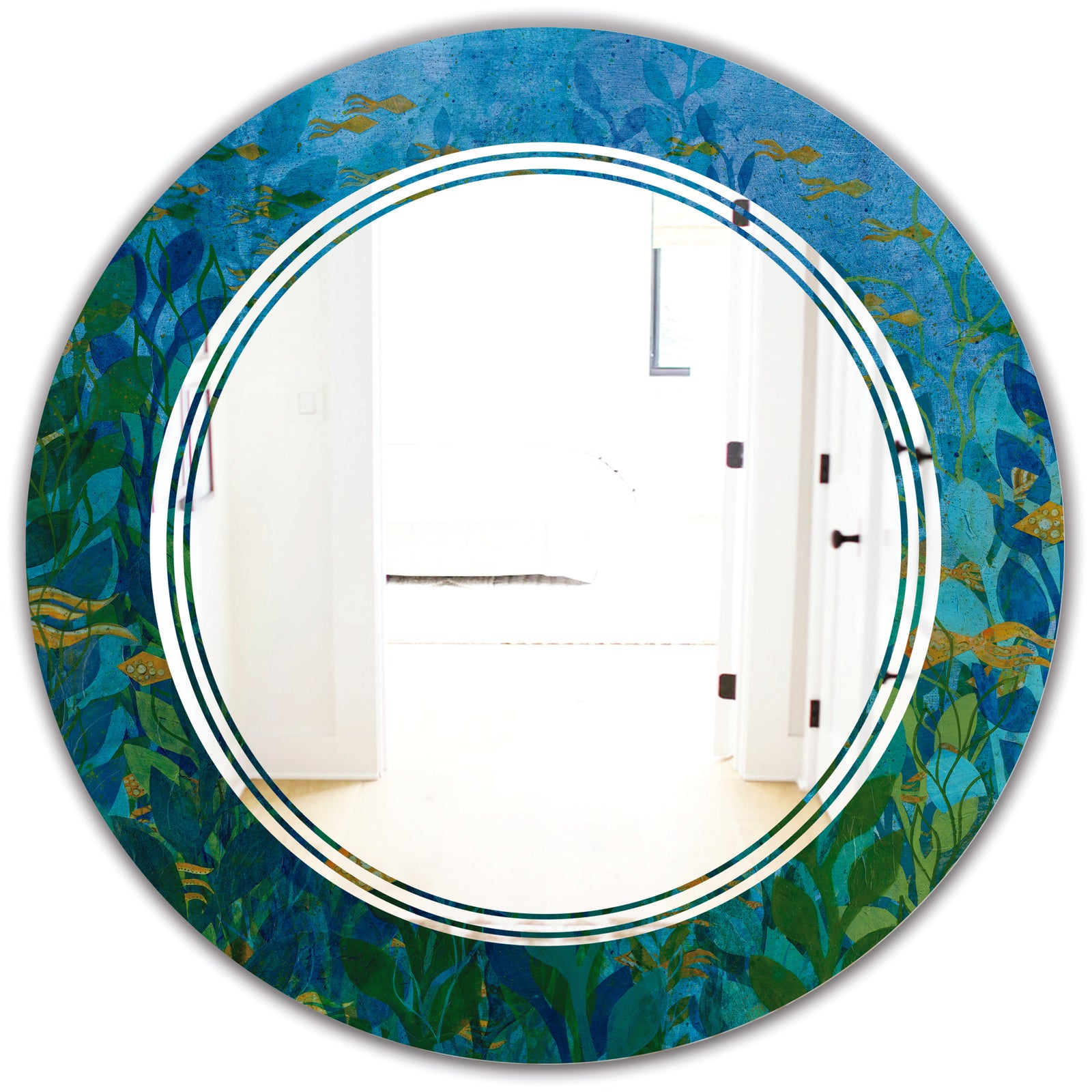 Blue Underwater Lake leaves II - Modern Round or Oval Wall Mirror - Triple C