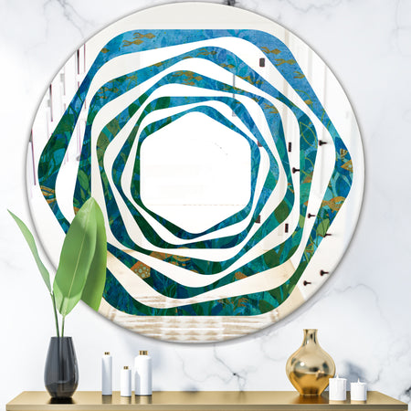 Blue Underwater Lake leaves II - Modern Round or Oval Wall Mirror - Whirl