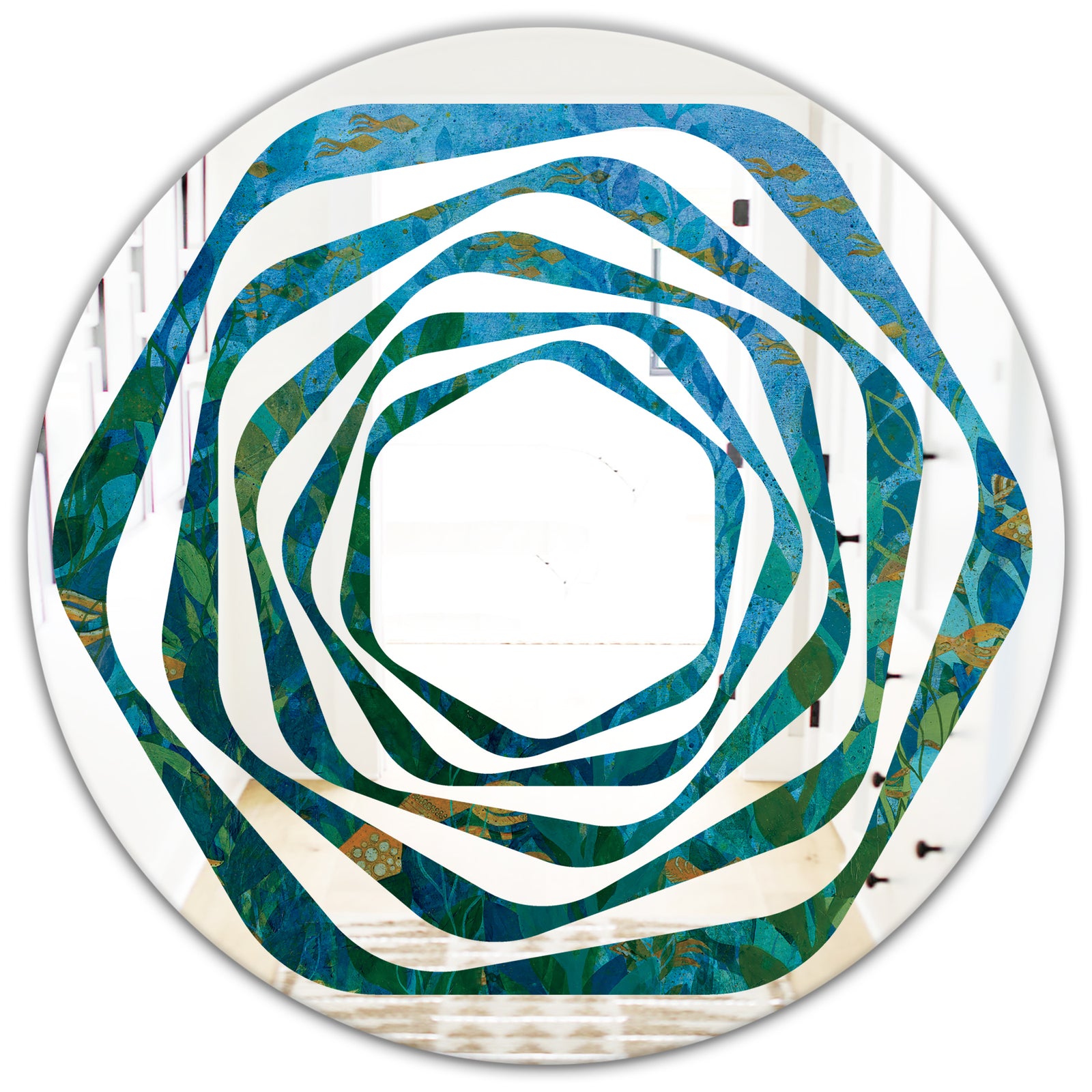 Blue Underwater Lake leaves II - Modern Round or Oval Wall Mirror - Whirl