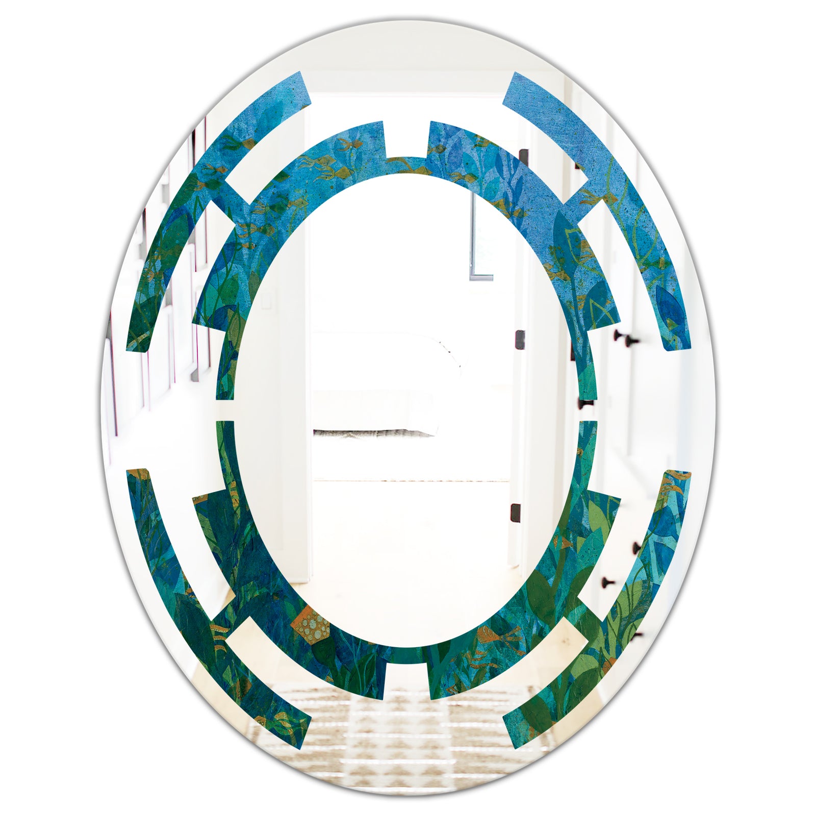 Blue Underwater Lake leaves II - Modern Round or Oval Wall Mirror - Space