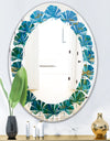 Blue Underwater Lake leaves II - Modern Round or Oval Wall Mirror - Leaves