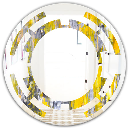 Grey and Yellow Abstract Pattern - Modern Round or Oval Wall Mirror - Space