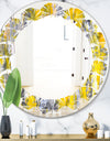 Grey and Yellow Abstract Pattern - Modern Round or Oval Wall Mirror - Leaves