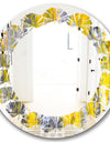 Grey and Yellow Abstract Pattern - Modern Round or Oval Wall Mirror - Leaves
