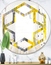 Grey and Yellow Abstract Pattern - Modern Round or Oval Wall Mirror - Hexagon Star