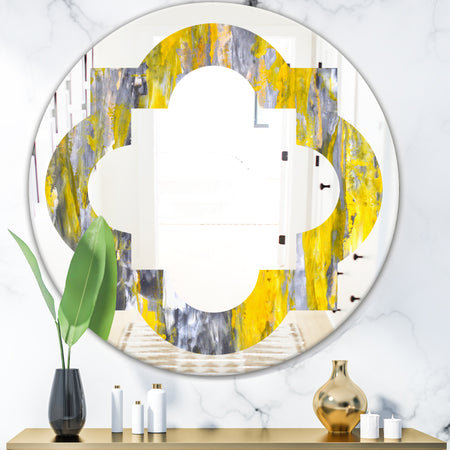 Grey and Yellow Abstract Pattern - Modern Round or Oval Wall Mirror - Quatrefoil