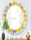 Grey and Yellow Abstract Pattern - Modern Round or Oval Wall Mirror - Leaves