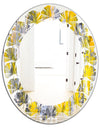 Grey and Yellow Abstract Pattern - Modern Round or Oval Wall Mirror - Leaves