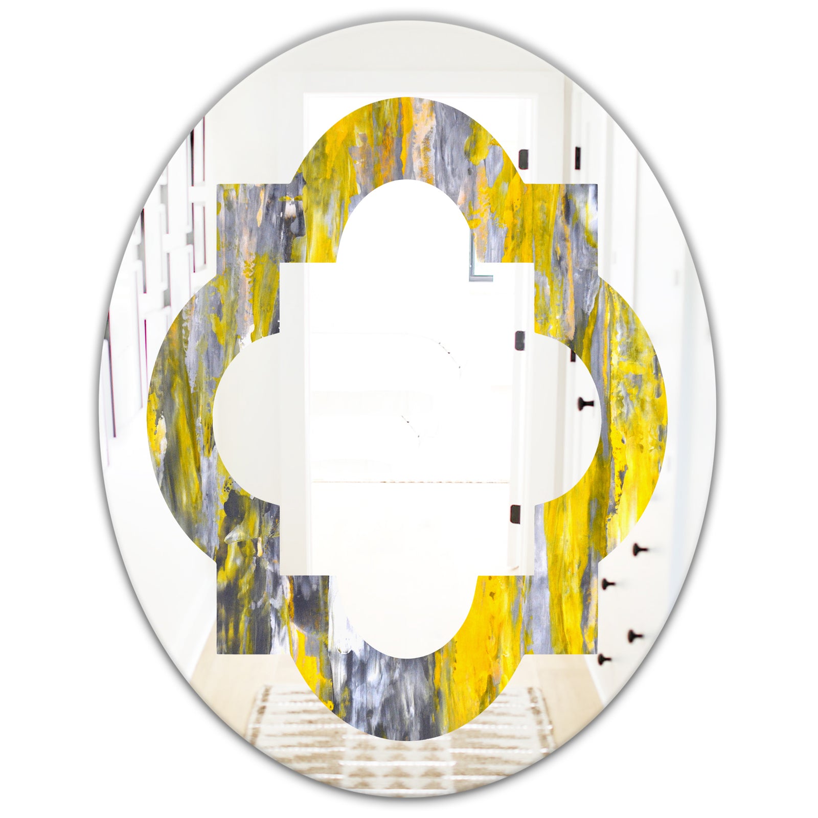 Grey and Yellow Abstract Pattern - Modern Round or Oval Wall Mirror - Quatrefoil