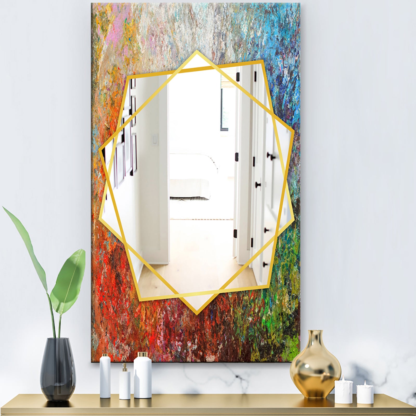 Board Stained Abstract Art - Modern Mirror - Frameless Contemporary Wall Mirror