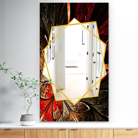 Fractal Flower In Yellow and Red - Traditional Mirror - Frameless Wall Mirror
