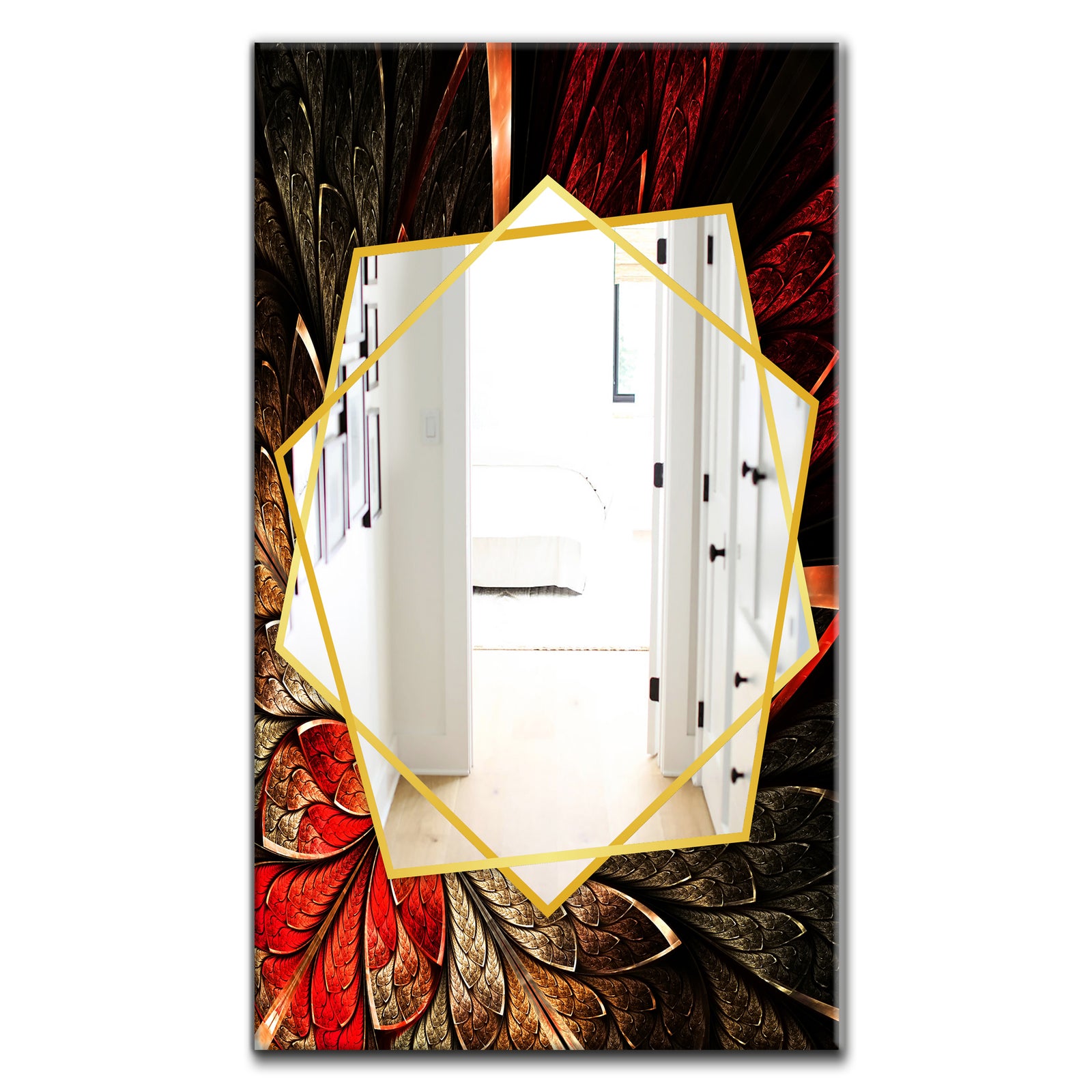Fractal Flower In Yellow and Red - Traditional Mirror - Frameless Wall Mirror