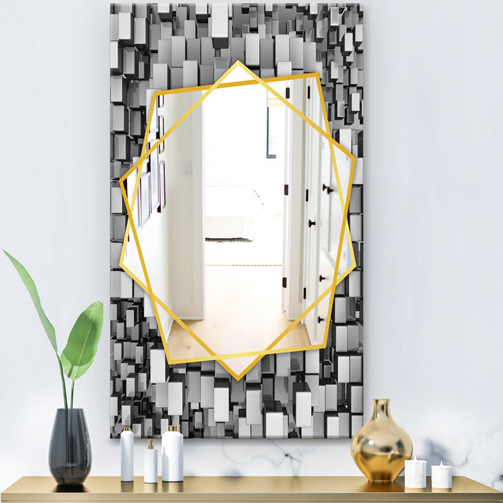 Black and Grey Cubes - Modern Mirror - Frameless Contemporary Wall Mirror