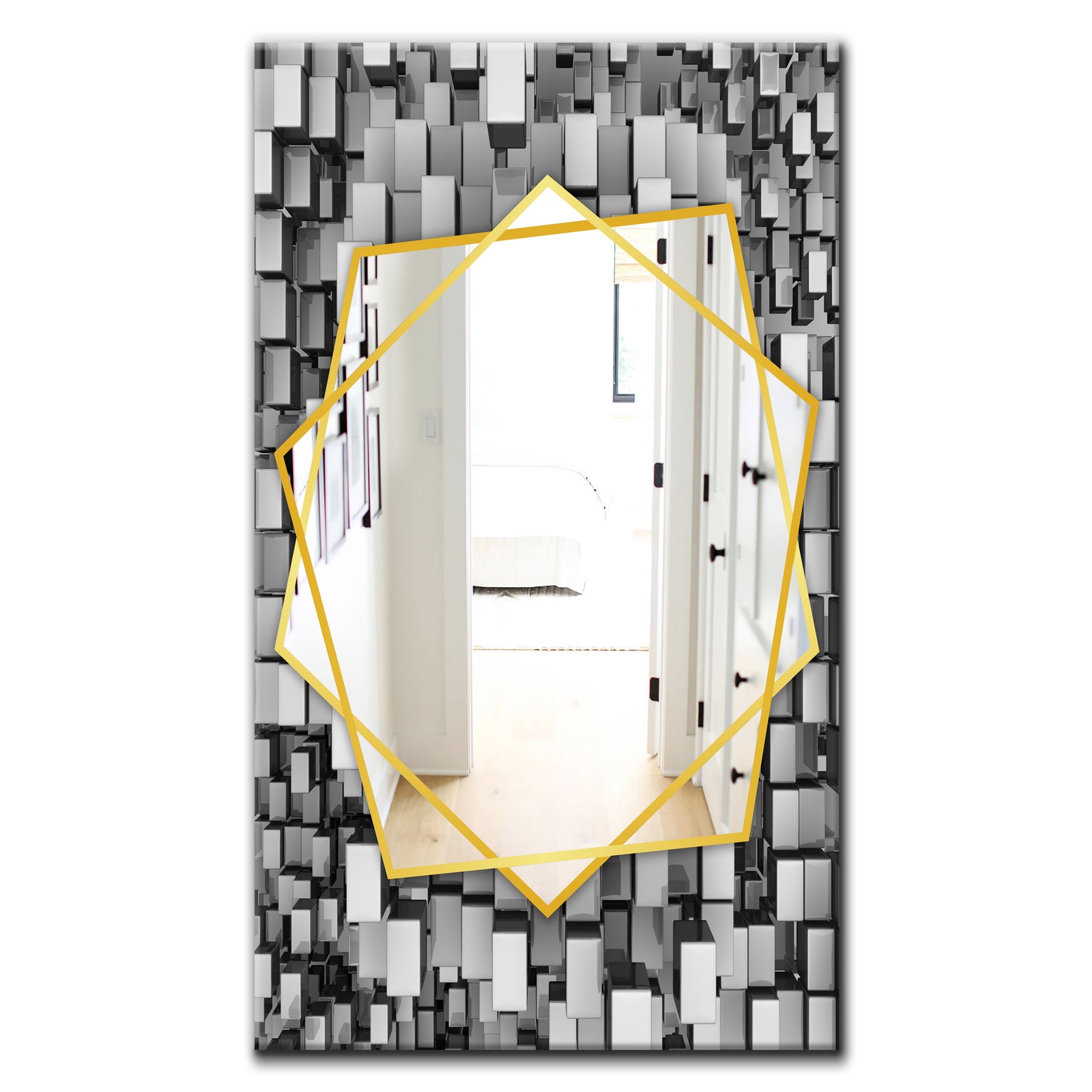 Black and Grey Cubes - Modern Mirror - Frameless Contemporary Wall Mirror