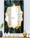 Symmetrical Blue Gold Fractal Flower - Modern Mirror - Frameless Contemporary Wall Mirror