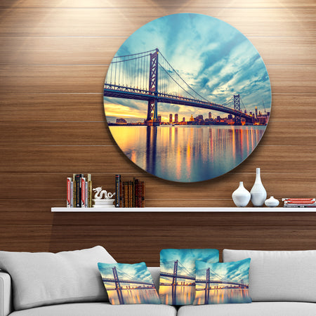 Ben Franklin Bridge in Philadelphia - Cityscape Disc Metal Wall Art
