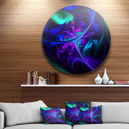 Bright Blue Abstract Floral Shapes - Floral Large Disc Metal Wall art