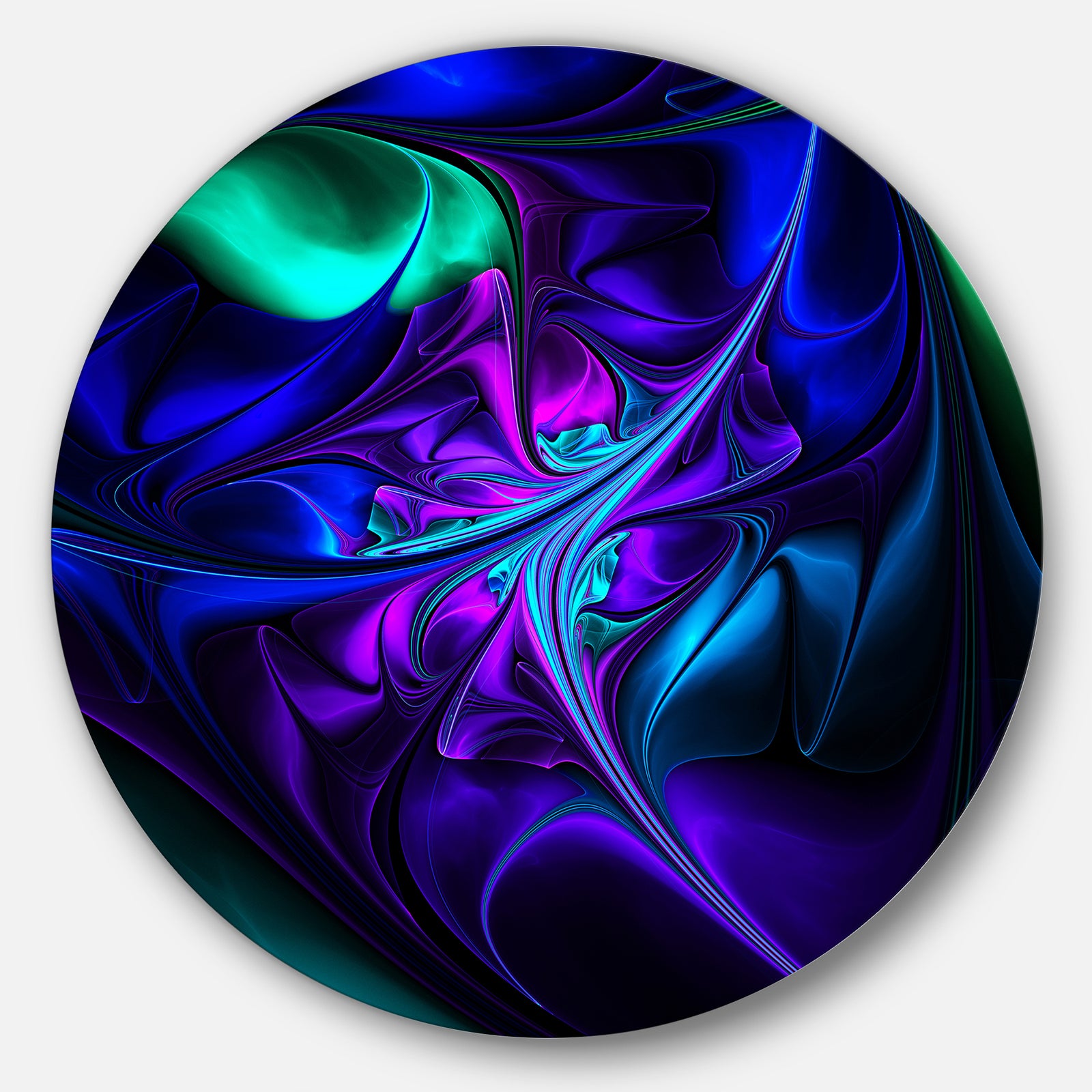 Bright Blue Abstract Floral Shapes - Floral Large Disc Metal Wall art