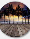 Old Wood Terrace on Sea Beach - Modern Landscape Circle Wall Art