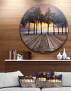 Old Wood Terrace on Sea Beach - Modern Landscape Circle Wall Art