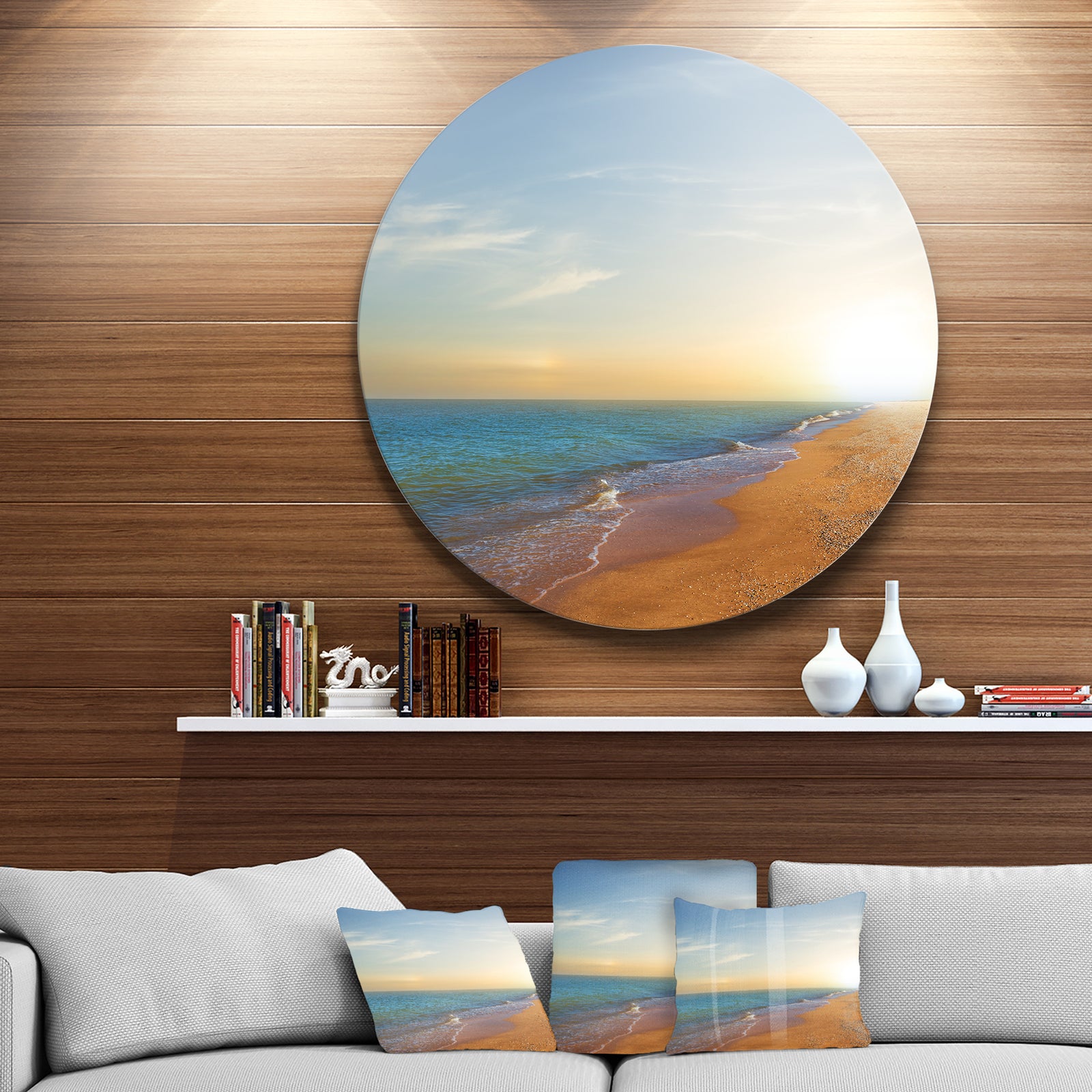 Quiet Evening Blue Beach - Seashore Round Wall Art