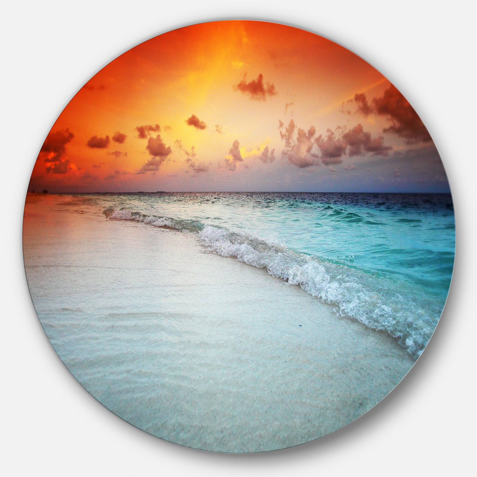 Blue Waters and Colorful Sky - Seashore Round Metal Wall Art