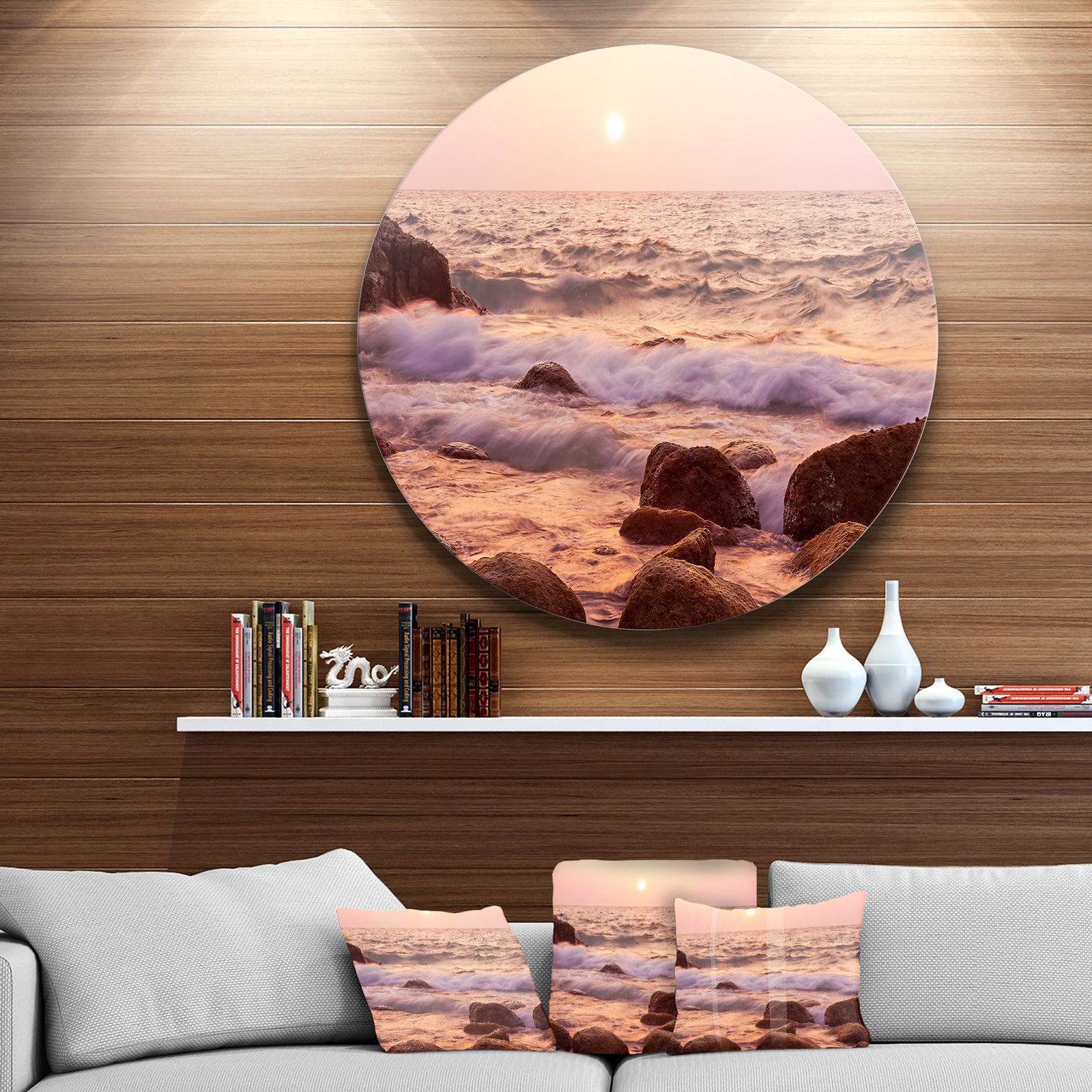 Foam Waves Hitting Rocky Coast - Seashore Round Wall Art