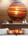 Colorful Sunset Mirrored in Waters - Modern Beach Round Metal Wall Art