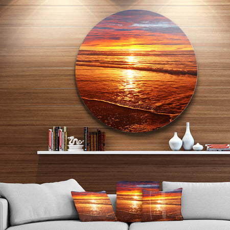 Colorful Sunset Mirrored in Waters - Modern Beach Round Metal Wall Art