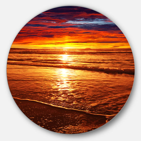 Colorful Sunset Mirrored in Waters - Modern Beach Round Metal Wall Art