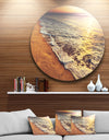 Foaming Waves at Sea Sunset - Modern Beach Round Metal Wall Art