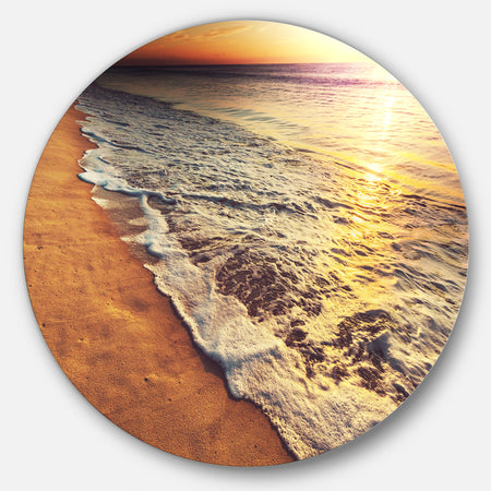 Foaming Waves at Sea Sunset - Modern Beach Round Metal Wall Art