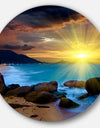 Bright Yellow Sun over Blue Waters - Modern Beach Disc Metal Wall Art
