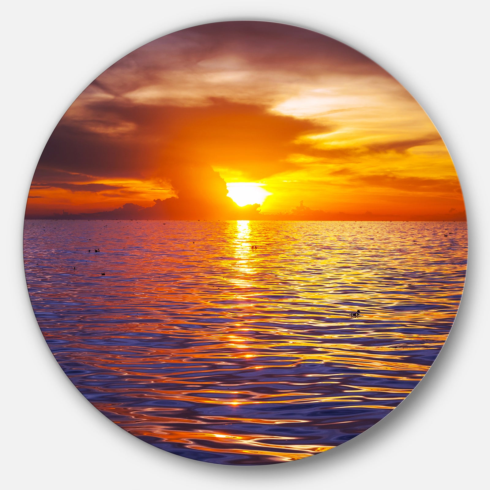 Beautiful Yellow Sky at Gloomy Beach - Seashore Disc Metal Artwork