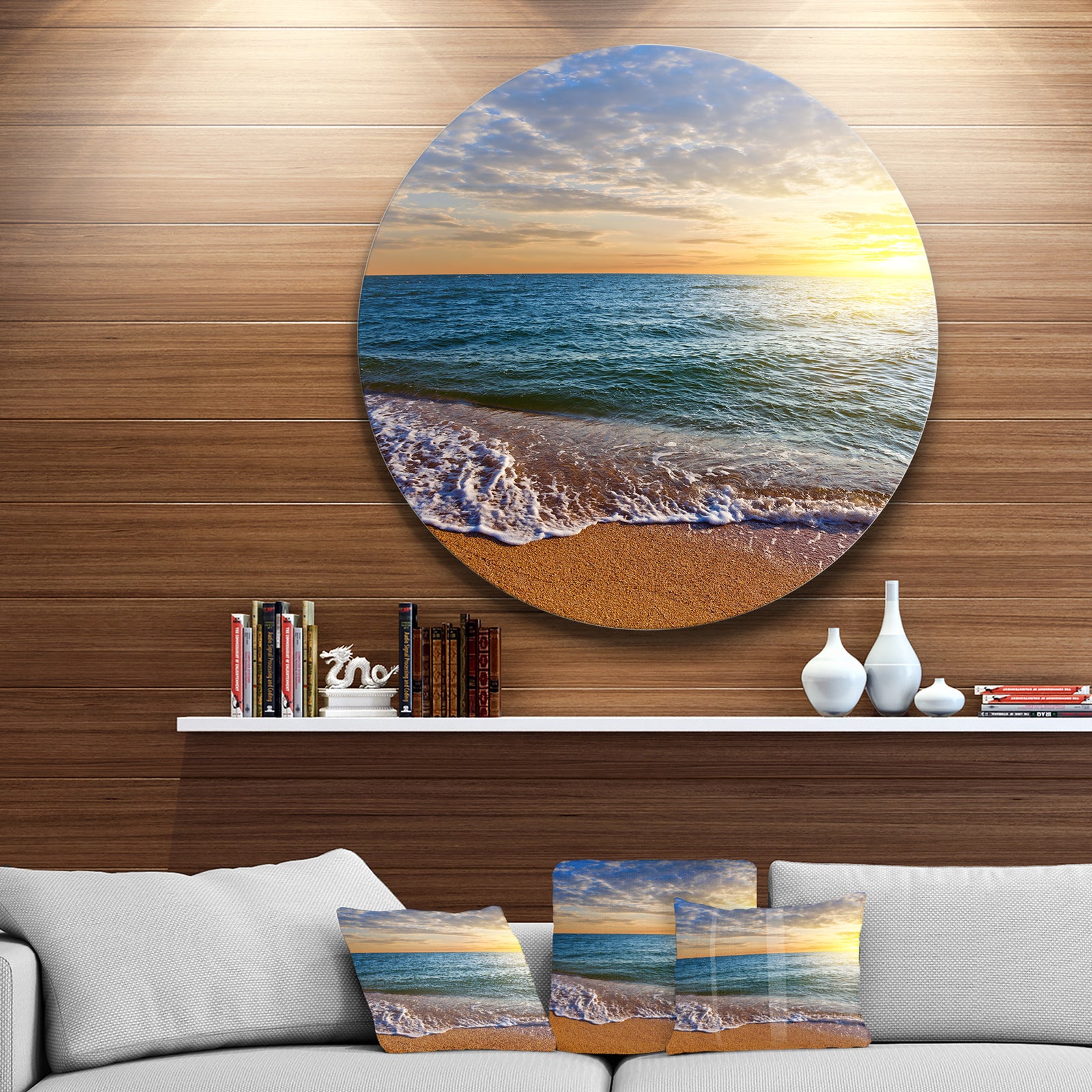 Layers of Colors on Sunrise Beach - Seashore Disc Metal Wall Art